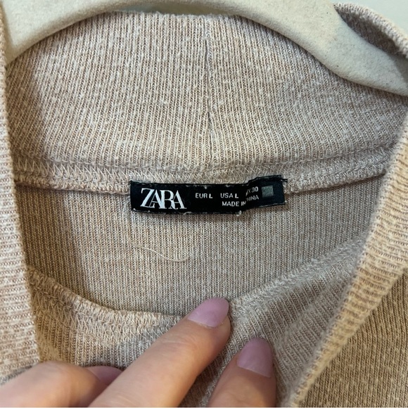 Zara Soft Mock Neck Beige Ivory Tan Marl Longe Sleeve Top Women’s Size Large - Picture 5 of 7